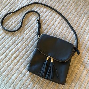 Black Vegan Leather Cross Body Bag